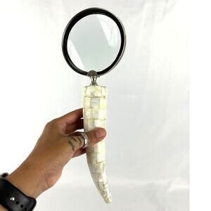 Antique Mother Of Pearl Magnifying Glass Vintage Handheld Magnifier Gift 12"